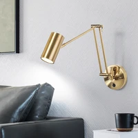 led wall light fixture modern nordic adjustable foldable telescopic swing long arm golden wall lamp bedroom bedside reading lamp