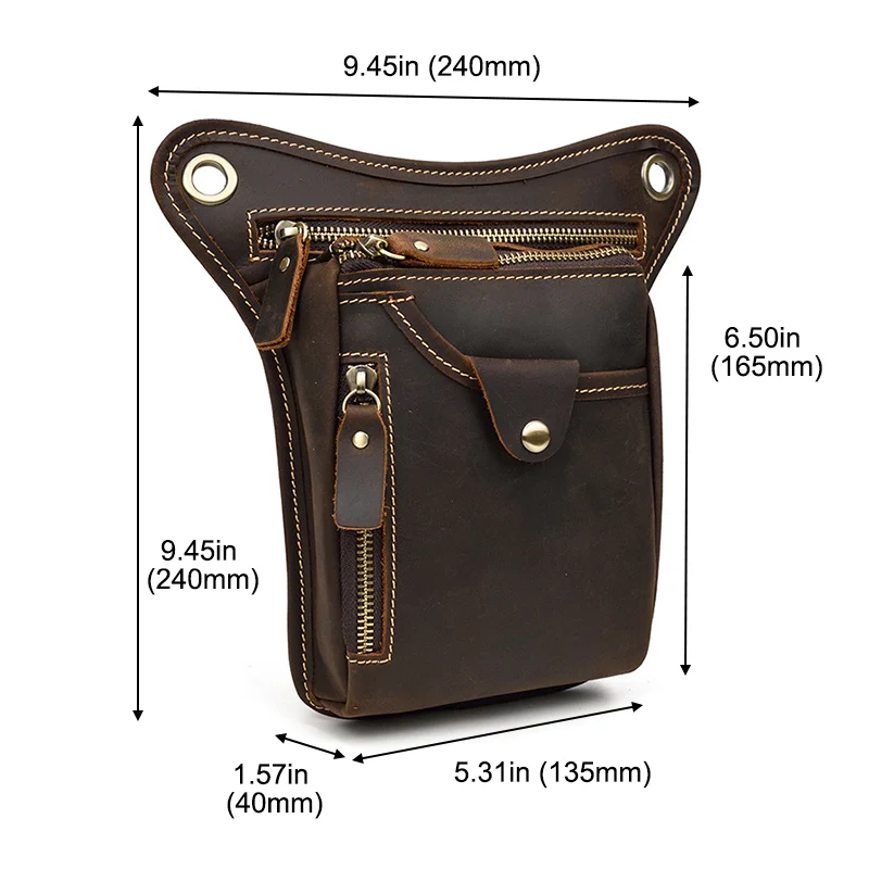 HUMERPAUL Crazy Horse Leather Men Waist Pack High Quality Design Male Drop Leg Bag Pouch Multi-function Male Small Messenger Bag