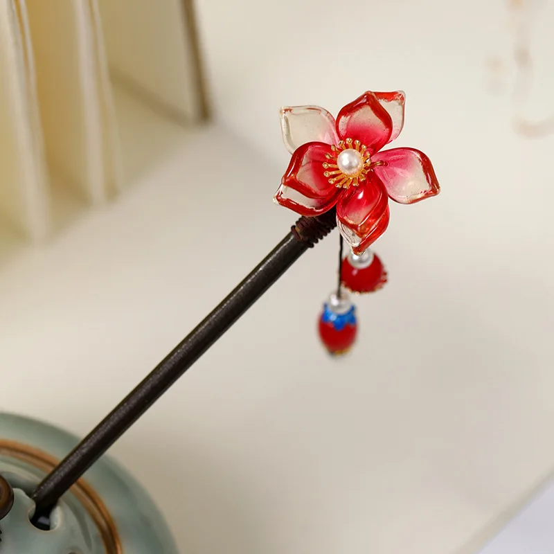 

Woman Decoration Hairpin Step Shake Retro Red Crystal Flower Ethnic Style Handmade Coiled Hair Tassels Hair Accessories LL@17