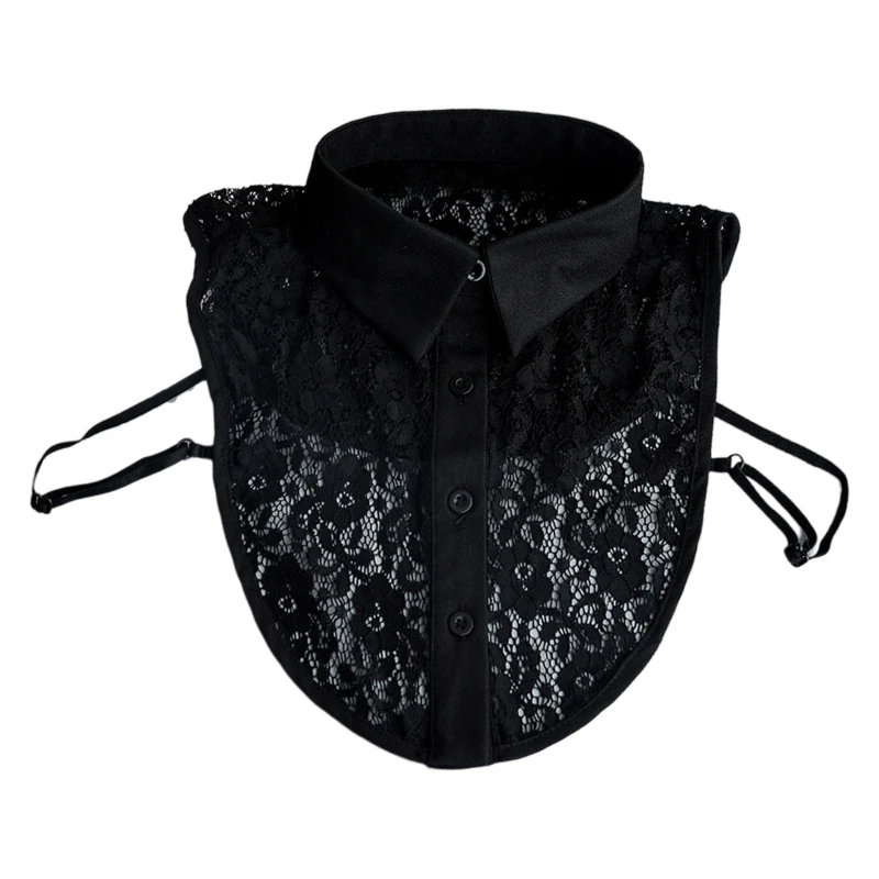 

Women Lapel Detachable Collar Sweet Sheer Floral Lace Layering Half Shirt Dickey