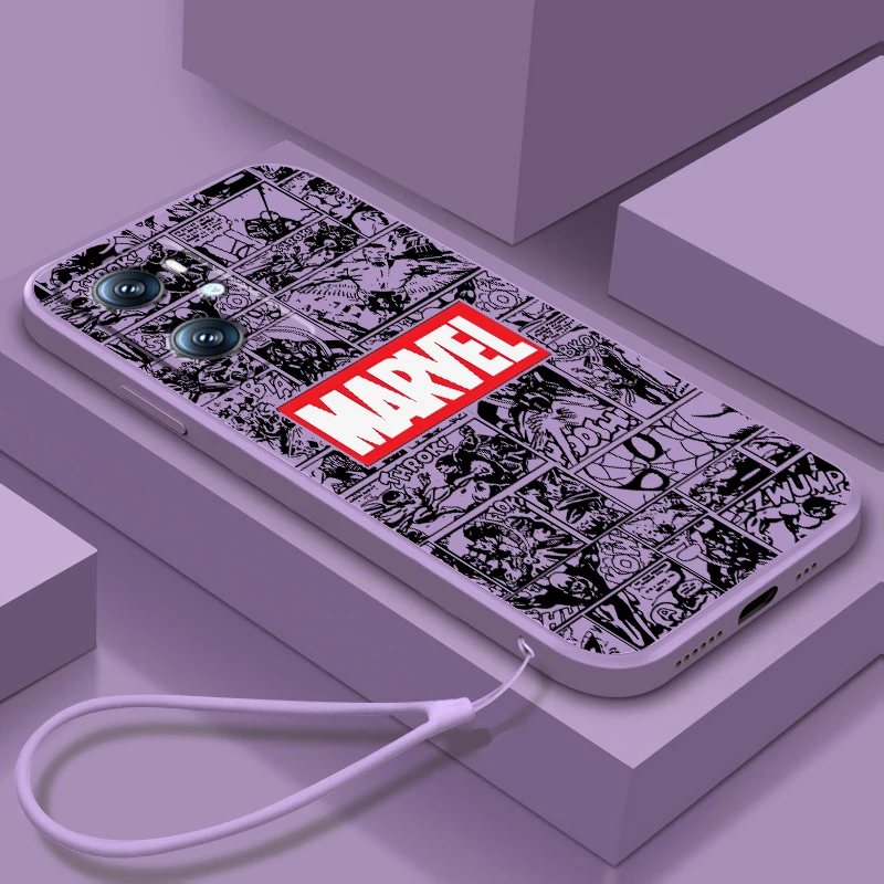

Phone Case For OPPO A96 A94 A93 A77 A76 A74 A72 A57 A53S A16 A9 Find X5 X3 Lite F21 5G Avengers Marvel Logo Luxury Liquid Rope