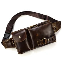 2022 New Real Leather Men's Fanny Pack 2Use Sling Chest Bag Unisex Crazy Horse Leather Crossbody Waist Bag For Phone 