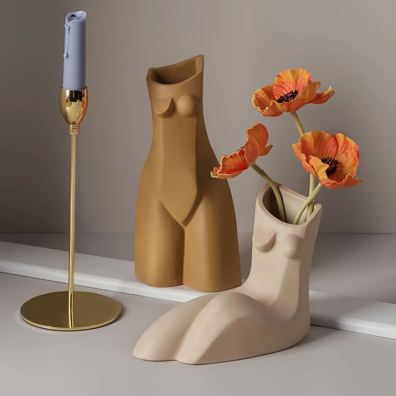 

Morandi Color Ceramic Vase Woman Body Art Flower Vase Flower Basket Decoration Jingdezhen Home Decor Dried Flower Container