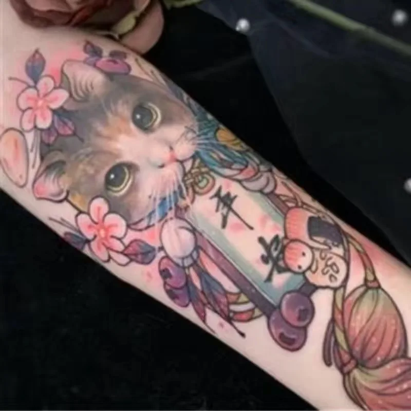 

Sdotter Colorful Cat Temporary Tattoo Stickers For Arm Men Women Body Art Waterproof Fake Tattos Flash Decals Tatoos