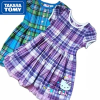 takara tomy summer new childrens hello kitty sweet and cute high sensitivity plaid dress baby loose print princess skirt