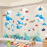 shijuehezi fish seagrass wall stickers diy dolphins animals wall decals for kids room baby bedroom bathroom home decoration