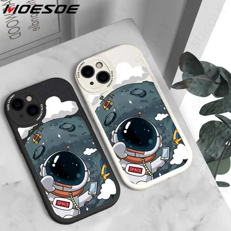 

Cute Cartoon Astronaut Silicone Case For iPhone 13 Pro MAX 12 11 Pro XS Max XR 7 8 Plus Shockproof Leather Texture Soft Cover
