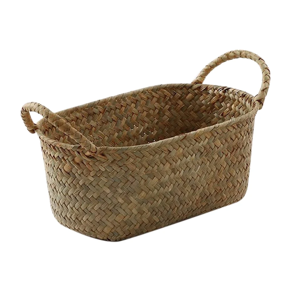 

Handmade Woven Storage Basket Straw Food Container Makeup Organizer Rattan Breadfruit Case Holder(S 24X15X9cm)