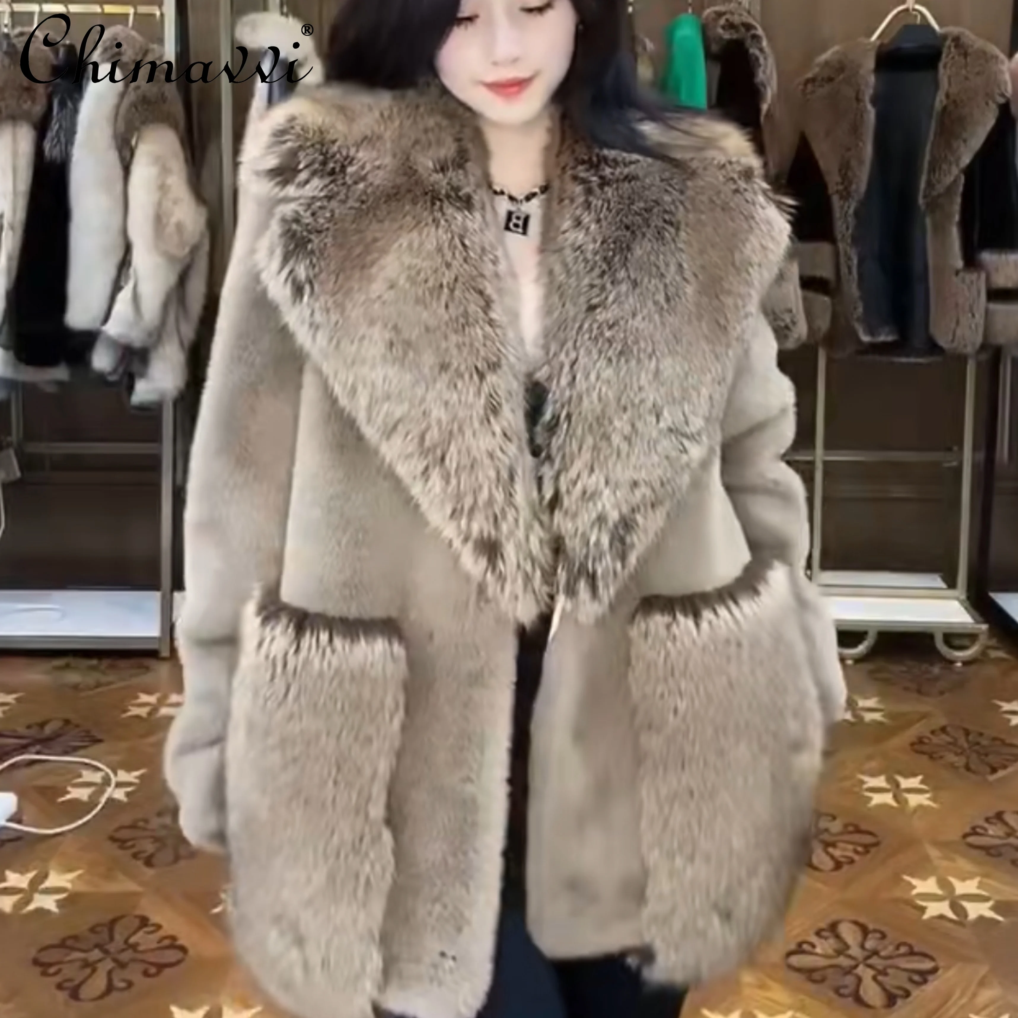 High-End Fur Long Sleeve Women Toka Double Face Wool Warm Mid-Length Coats 2022 New Winter Fashion Casual Elegant Fur Jacket