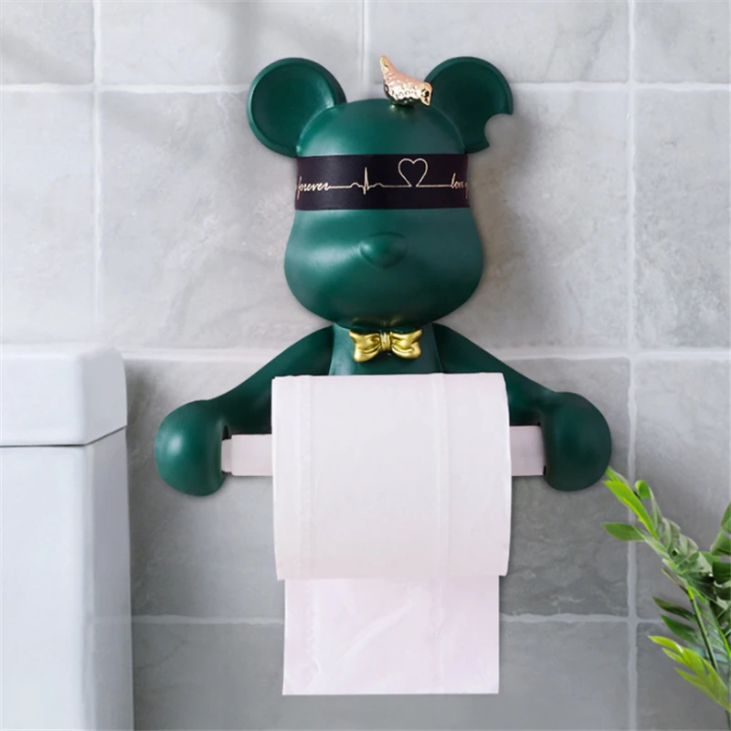 

Resin Nordic Bear Toilet Paper Holder Hygiene Free Punch Hand Tissue Box Household Paper Towel Holder Reel Spool Device