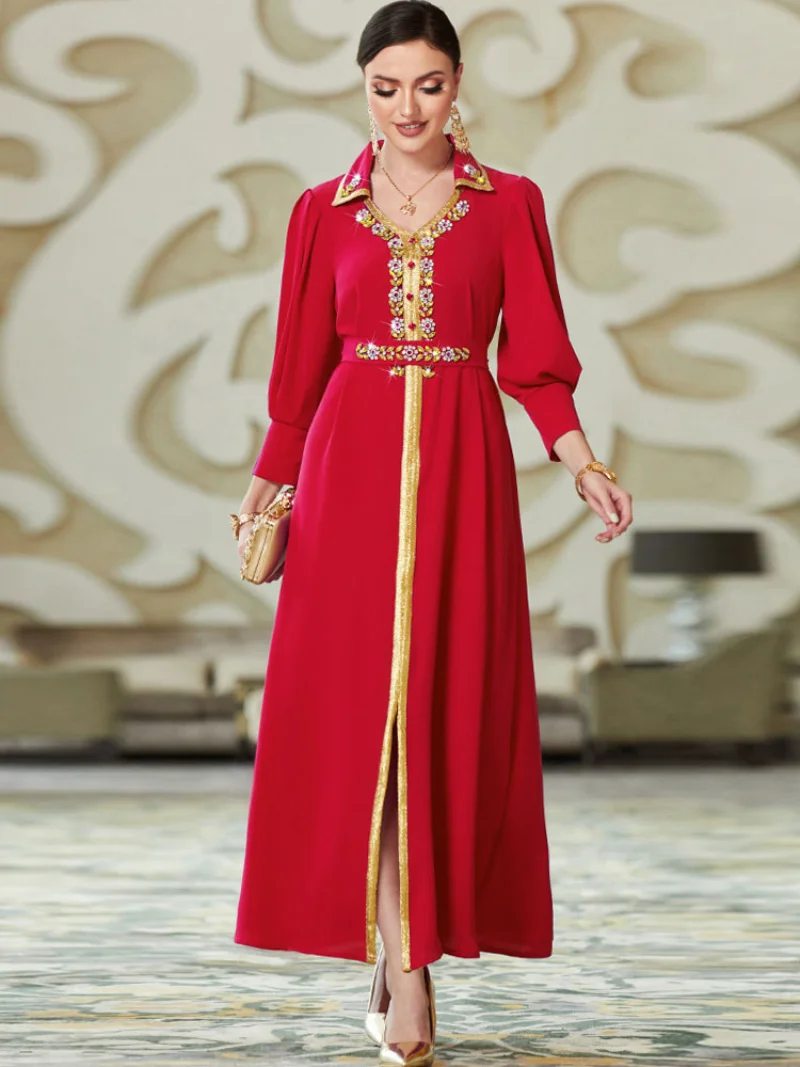 Eid Abaya for Women Handsewn Rhinestones Luxry Muslim Moroccan Party Kaftan Evening Long Dress Dubai Gulf Jalabiya Formal Gowns