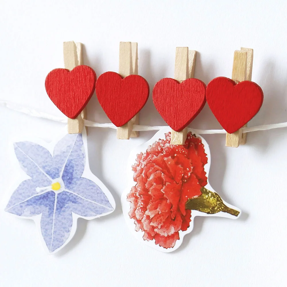 

50pcs Red Heart Wooden Clips Mini Clothes Photo Wood Pegs Pin Clothespin Bags Holder Lovely Storage Craft Clips 30mm