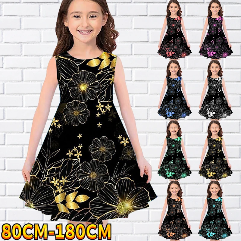 

Kids Little Girls Sleeveless Dress Girls Dress 3D Kids Plant Print Daily Casual Cute Sweet Over Knee Sleeveless Dress 80-180CM