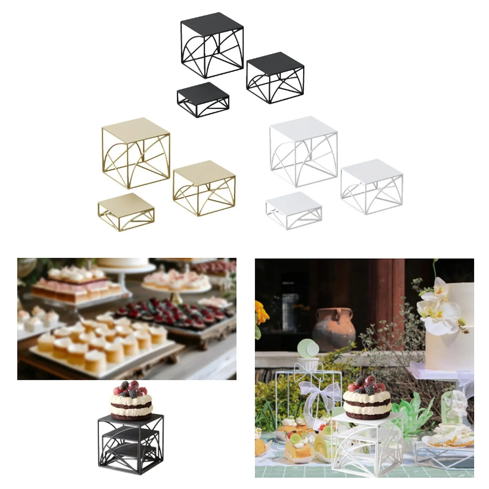 3x Iron Risers Display Jewelry Rack Organization Countertop Shelf Cupcake Stand for Collections Dessert Dolls Watches Earring