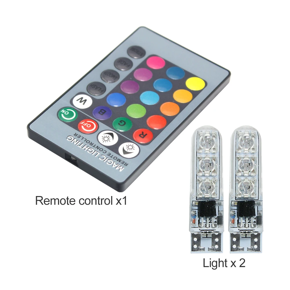 

T10 RGB LED 5050 SMD Car Clearance Lights 12V W5W Wedge Car Accessories Side Auto Tail Parking Lamp With Remote Control