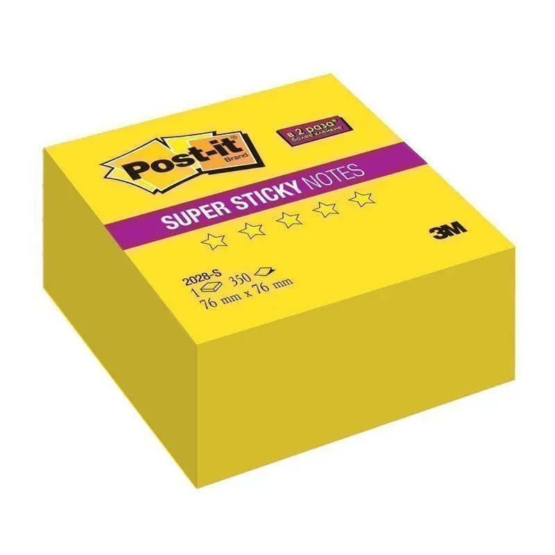 Блок самоклеящийся (стикер) POST IT Super Sticky 76х76 мм 350 л неоновый желтый 2028 S| |