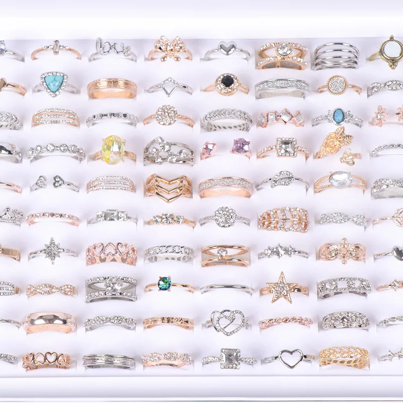 50pcs/lot Women's Fashion Exquisite Silver Golden Plated Jewelry Finger Rings Mix Style Wholesale |
