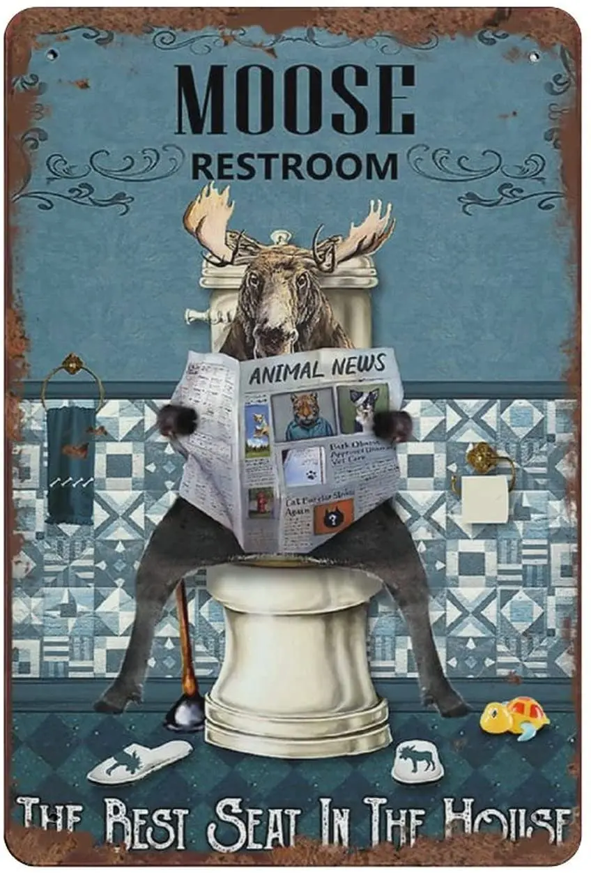 

Reading News Restroom Moose Vintage Tin Sign Moose Lover Gift Funny Bathroom Decor Tolite Wall Sign Restroom Metal Sign