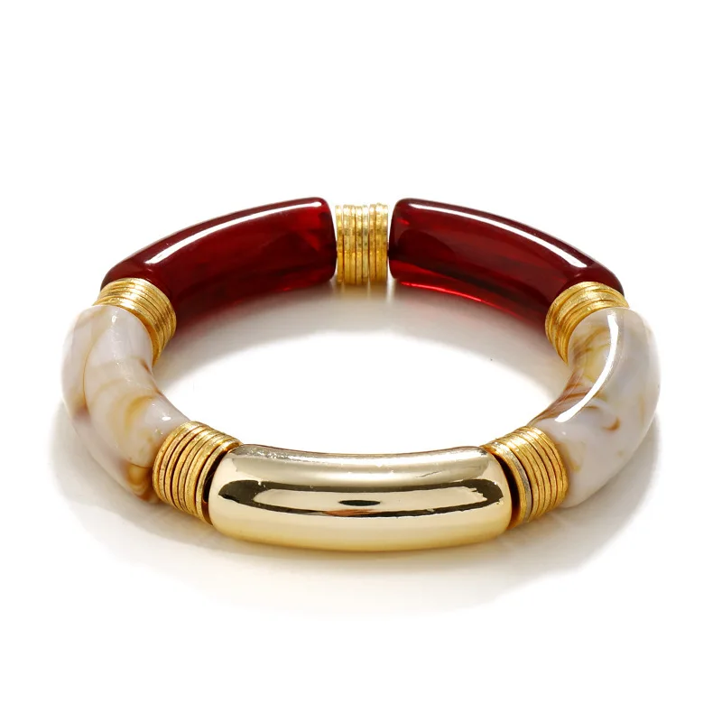 

Retro Acrylic Bamboo Beads Bracelet for Women Creative Personality Resin Stretchy Charm Multi Color Bangles Bracelet Jewelry