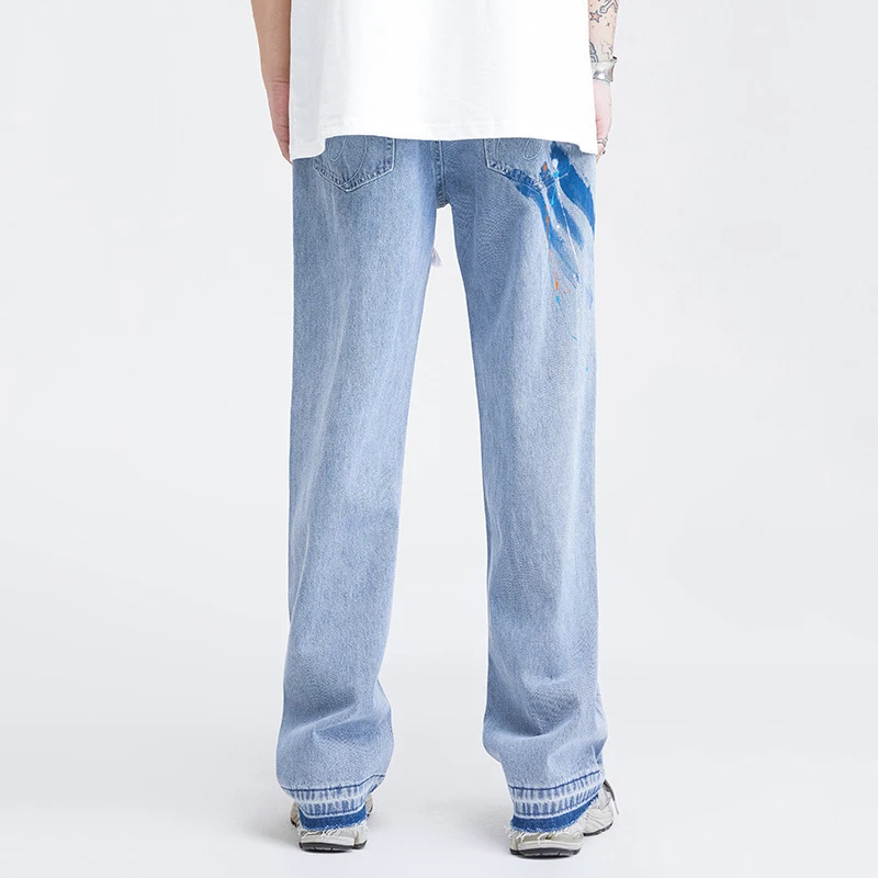 High Street Ripped Jeans for Men Straight Leg Loose Jeans Y2k Fashion Street Jeans Fashion Street Ins Hot Sale JEANS