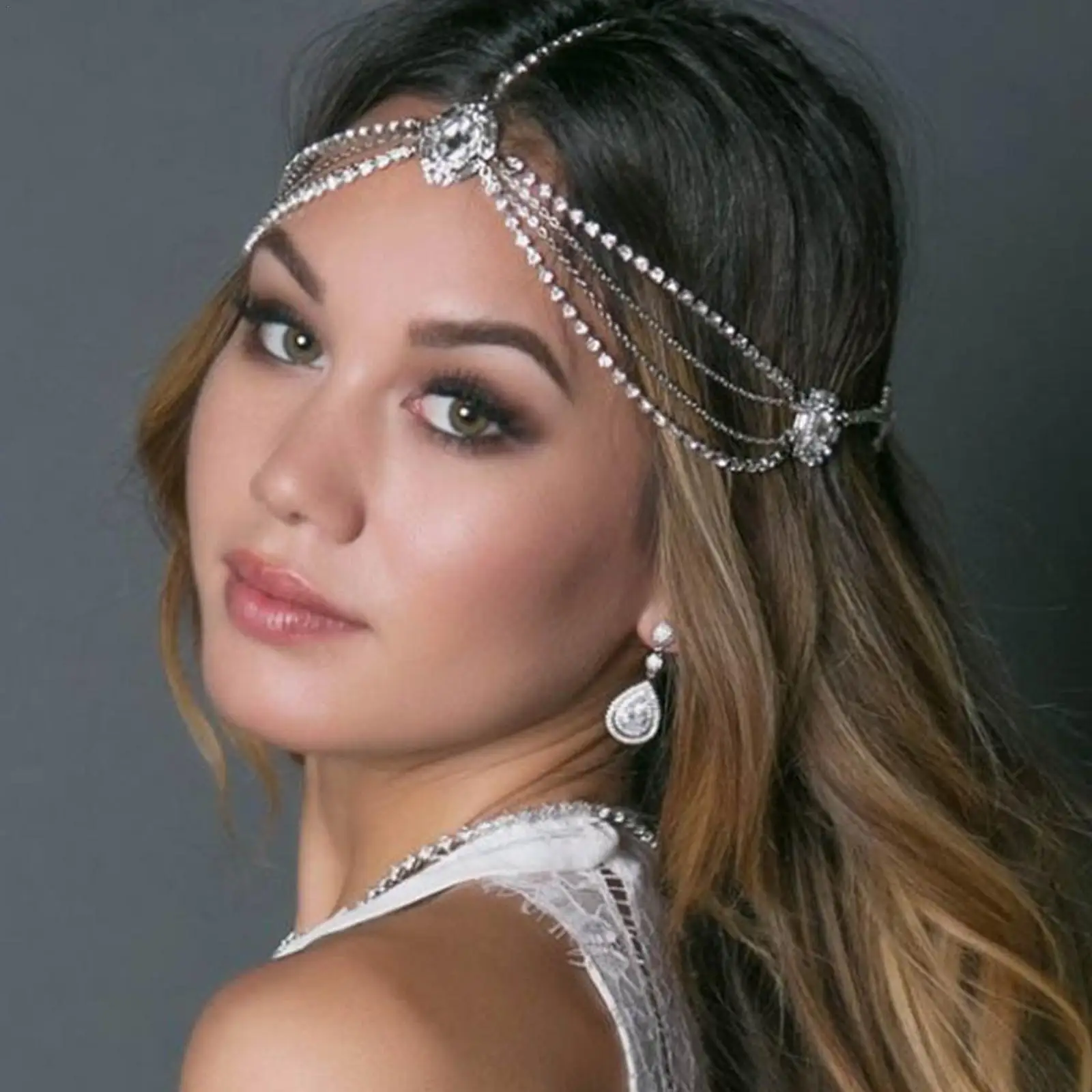 Bohemian Vintage Full Rhinestone Bridal Headband Chain For Women Wedding Crystal Forehead Headband Hair Accessories