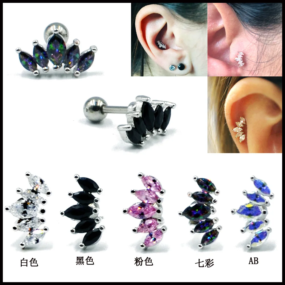 

Five horse eye Zircon Earrings stainless steel plated straight rod Earrings Earbone nails horse eye