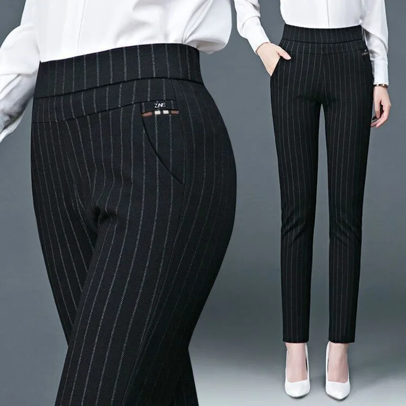 

2023 New Spring and Autumn Fashion High Waist Slim and Versatile Leggings Style Casual Middle Aged Women's Straight Leg Pants