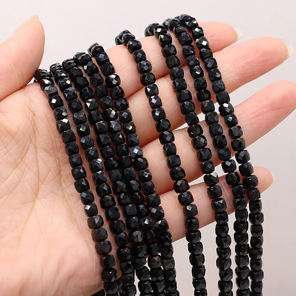 

Natural Black Spinel Stone Beads Faceted Loose Spacer Square Beads For Jewelry Making DIY Women Bracelet 4mm Strands