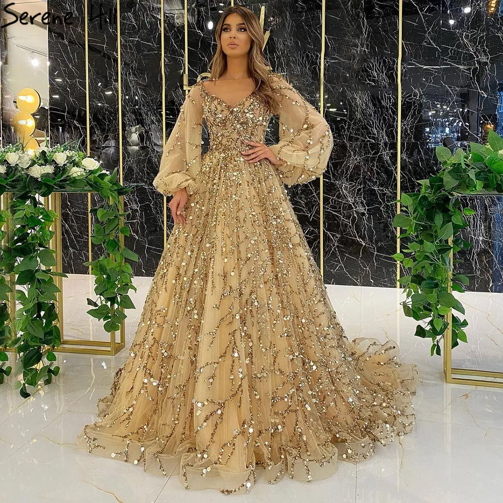 

New heavy industry beaded luxury evening dress sexy ladies aura queen long skirt party dress V-Neck long dress luxury dress