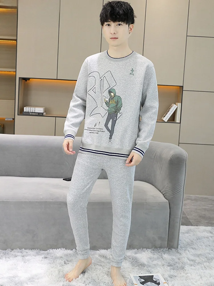 Hengyuanxiang Junior High School Student Heattech Long Johns Set Winter Men's Fleece-lined Thickened Bottoming Shirt Cold-Res...