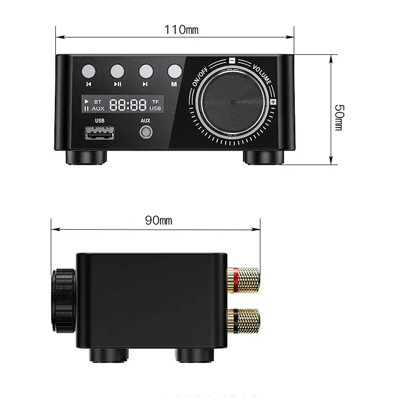 Mini Audio HiFi Bluetooth 5.0 Power Class D Amplifier Tpa3116 Digital Amp 50W*2 Home Audio Car Marine USB/AUX IN
