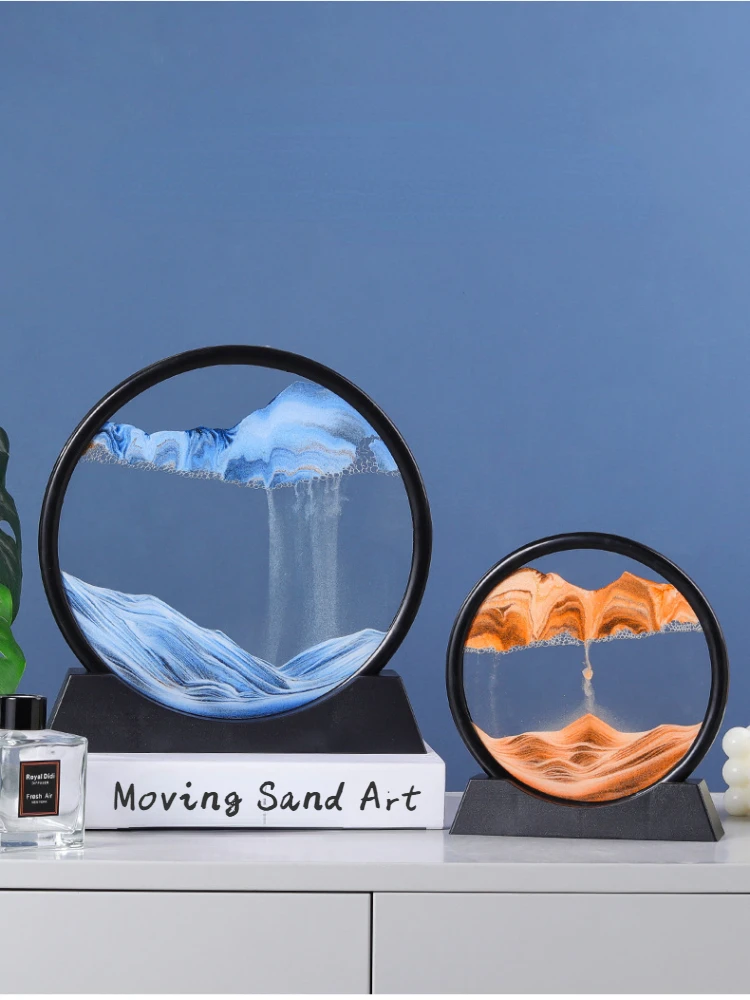 Движущийся песок искусство 3D часы стекло круговое динамический жидкий пустыня