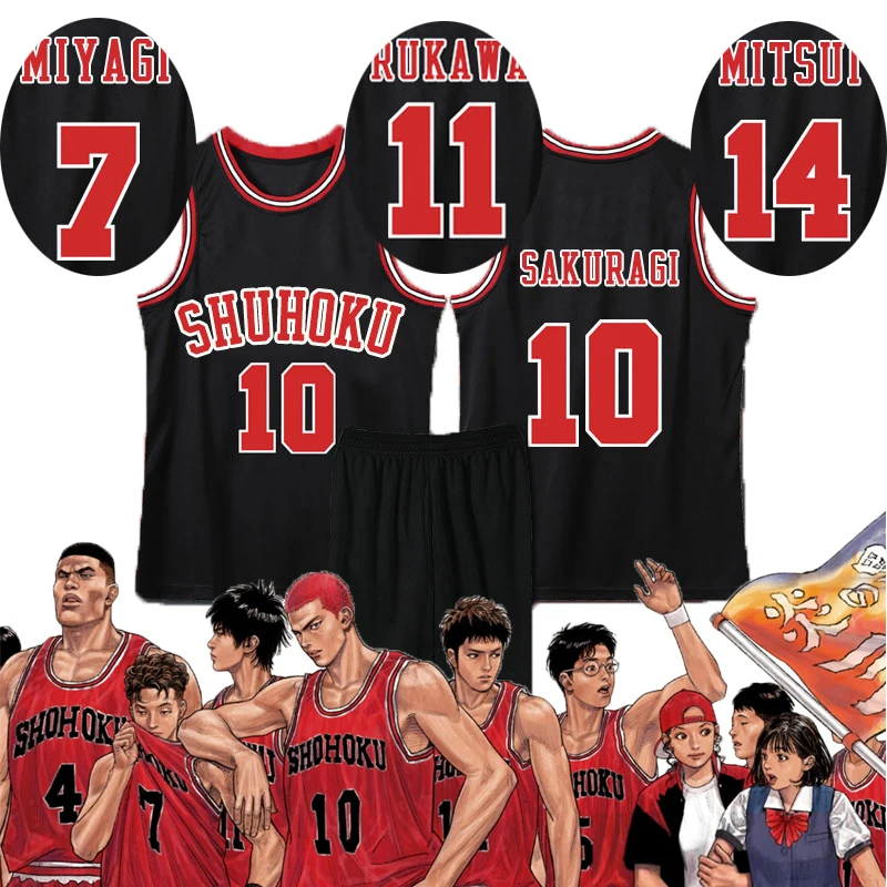 

Kaede Rukawa Cosplay Anime Slam Dunk Sakuragi Hanamichi Cosplay Black Jersey Shohoku School Basketball Team Uniform Sportswear