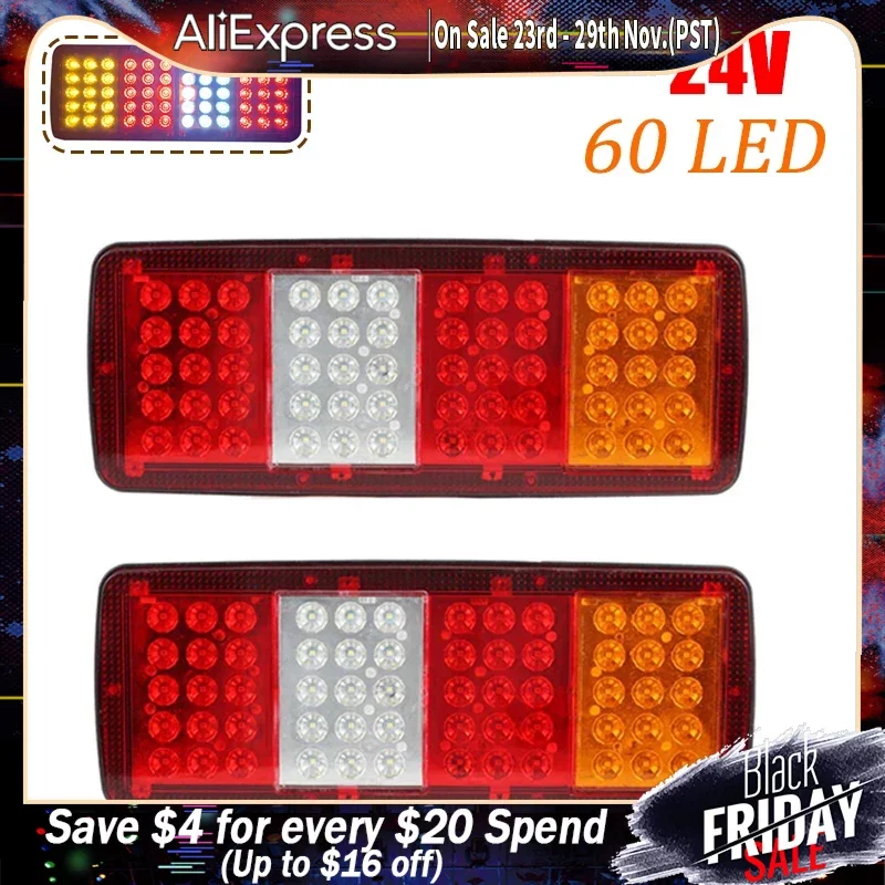 

2X 24V 60 LED Truck Tail Light Rear Brake Light Signal Lamp Indicator for Car Trailer Lorry Camper Caravan Bus Van