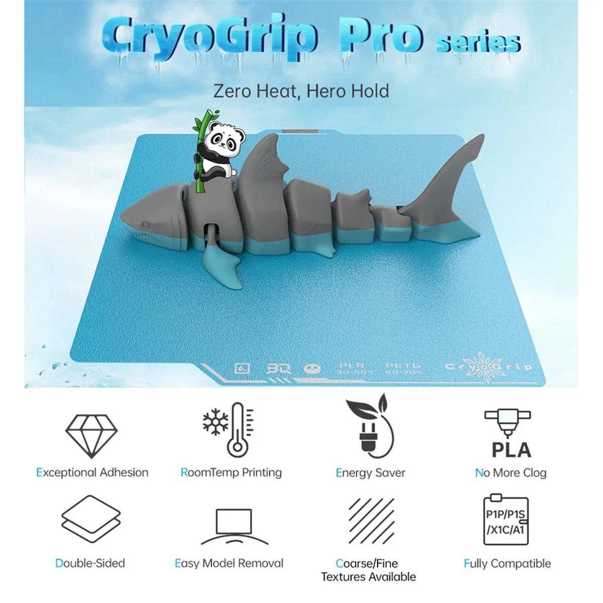Фото BIQU Panda Build Plate CryoGrip Pro Coating без засорения, пружинная сталь, двухсторонняя текстурированная для 3D-принтера BambuLab P1P P1S A1 A002 №1
