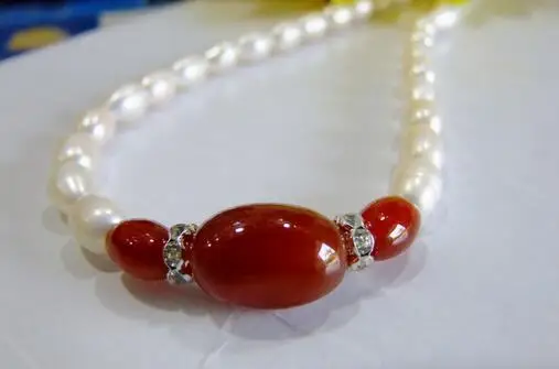 Женское Ожерелье из натурального белого пресноводного жемчуга с агатом 7-8 мм