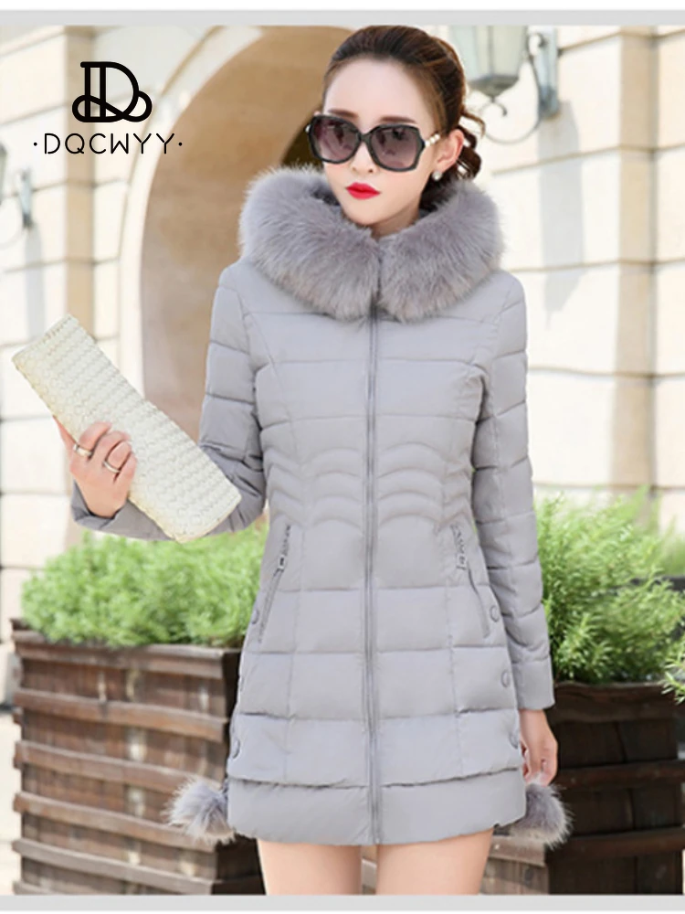 

Jacket Women's Coat Mid Length Version Warm Cotton Winter New Korean Fur Collar Slim Show Thinness Parkas Thicken Women's Jacket