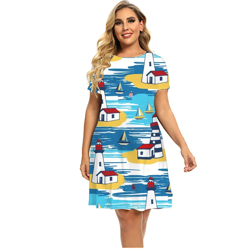 

Women's Underwater Animal Print Short-sleeved Women's Dress Casual Women's Short-sleeved Fashion Pattern Dress