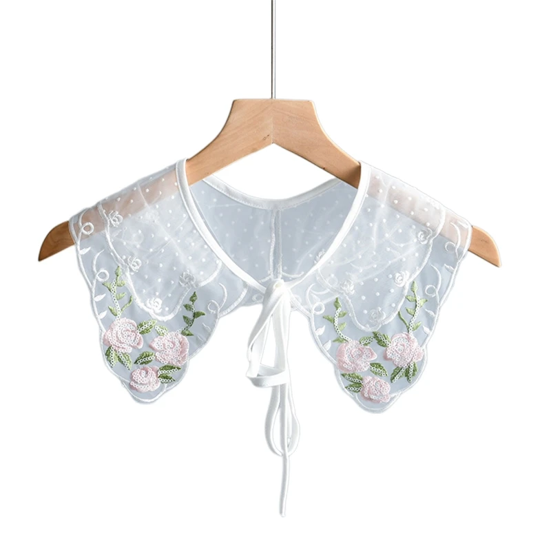 

False Collar Floral Trim Dickey Collar Detachable Collar Easy To Wear Women Embroidery Collar Venise Lace Up Neckline