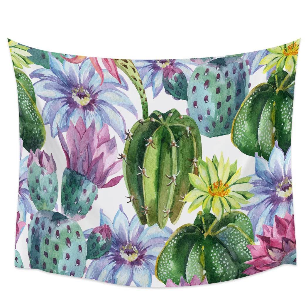 

Watercolor Cactus Flowers Tapestry Background Wall Covering Home Decoration Blanket Bedroom Wall Hanging Tapestries