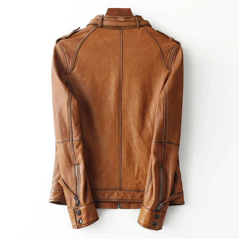 Женская байкерская куртка из 100% натуральной овечьей кожи с коротким рукавом