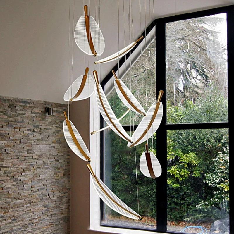 

Современная светодиодная Люстра для лестниц, роскошный дизайн в виде перьев, подвесное украшение для дома, Длинная Золотая лампа для коридора
