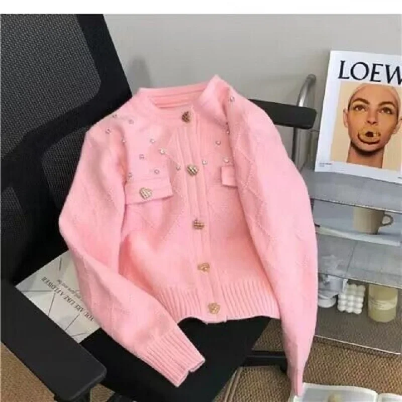 

Spring /Autumn Women's Plaid Pocket Cardigan Sweater Knitted Coat