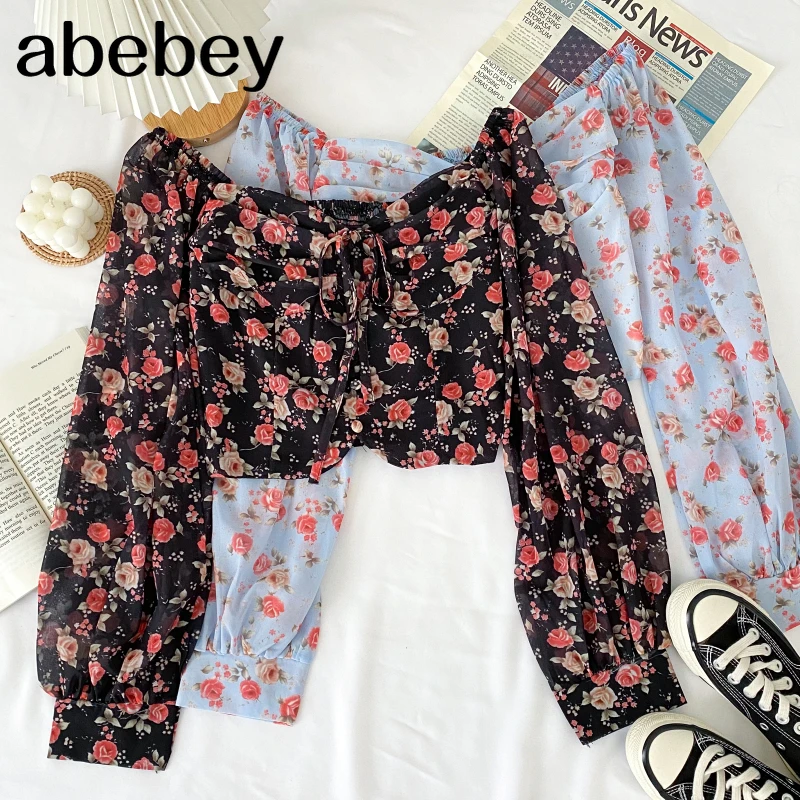 

Винтажная рубашка с квадратным вырезом и длинным рукавом, короткая плиссированная рубашка с завышенной талией и бантом на шнуровке, топ с ц...