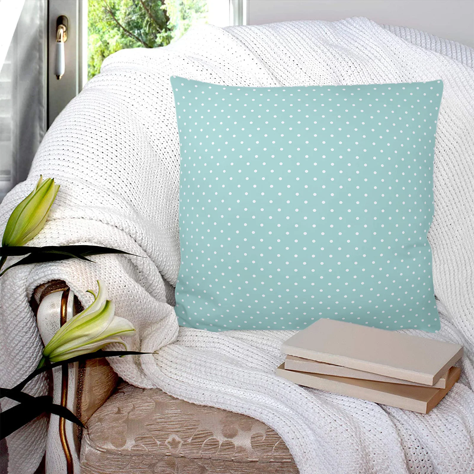 Texture Polka Dot Simple Aqua Pillowcase Two Piece Set Home Sofa Decor Cushion Cover Bed Pillow Printed Pattern |