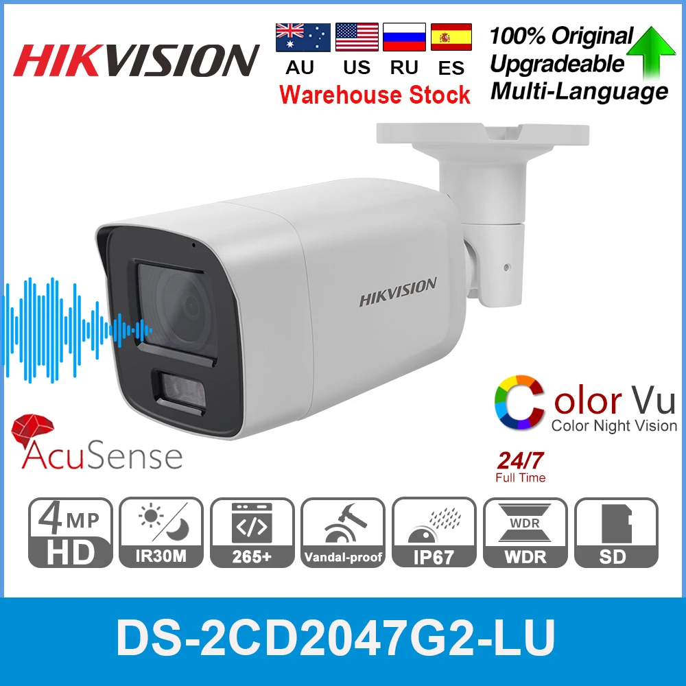 

Hikvision DS-2CD2047G2-LU 4MP POE Built-in Mic H.265+ IP67 ColorVu AcuSense Fixed Mini Bullet Network IP Camera Full Color IP67