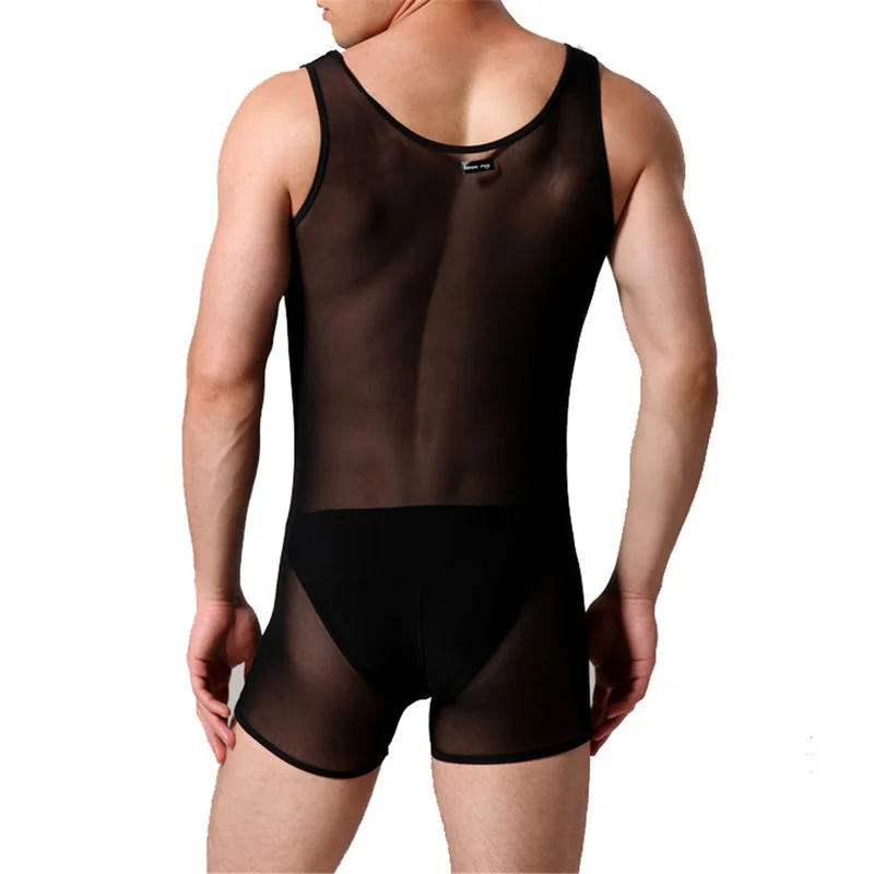 

Sexy Mens Undershirts Gay Sissy Lingerie Mesh Sheer Bodysuit Wrestling Singlet Leotard Jumpsuit One-Piece Pajama Sheer Underwear