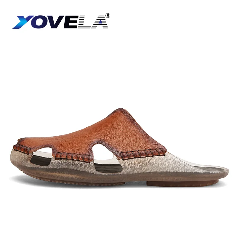 

Men Slippers Genuine Leather Summer Men Shoes Leather Soft Sandals Men Flat Comfortable Slippers Male Non-slip Outdoor Sandals