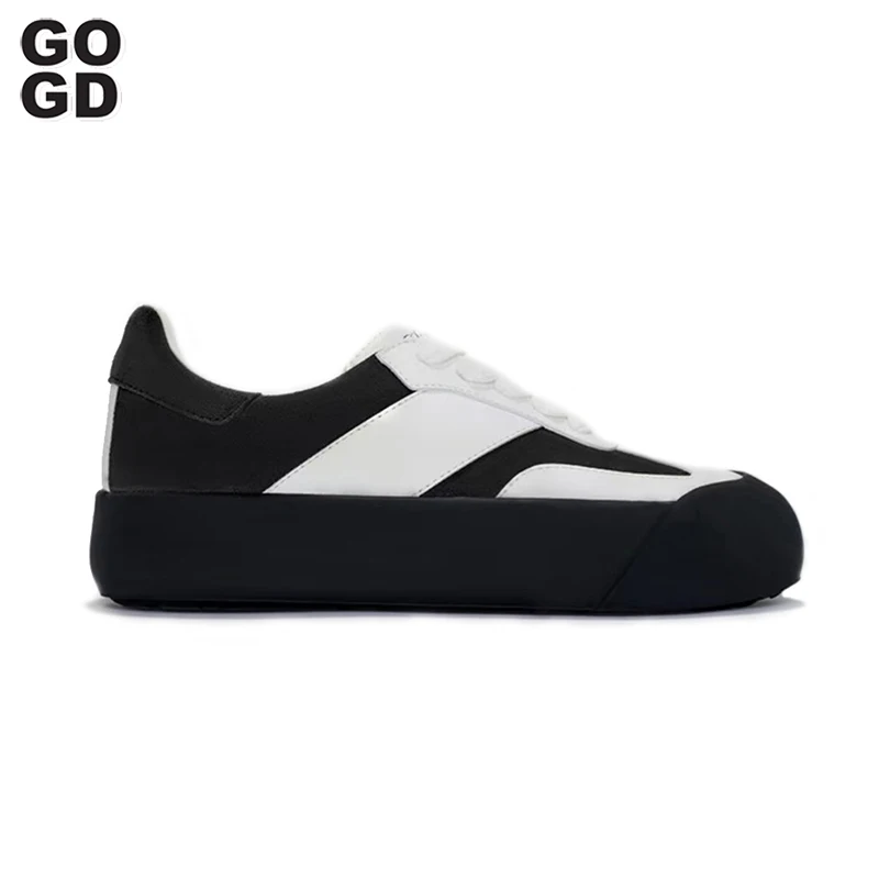 

GOGD New 2023 Black Sneakers Casual Women's Platform Vulcanize Sports Shoes Splicing Round Toe College Student Footwear Tenis