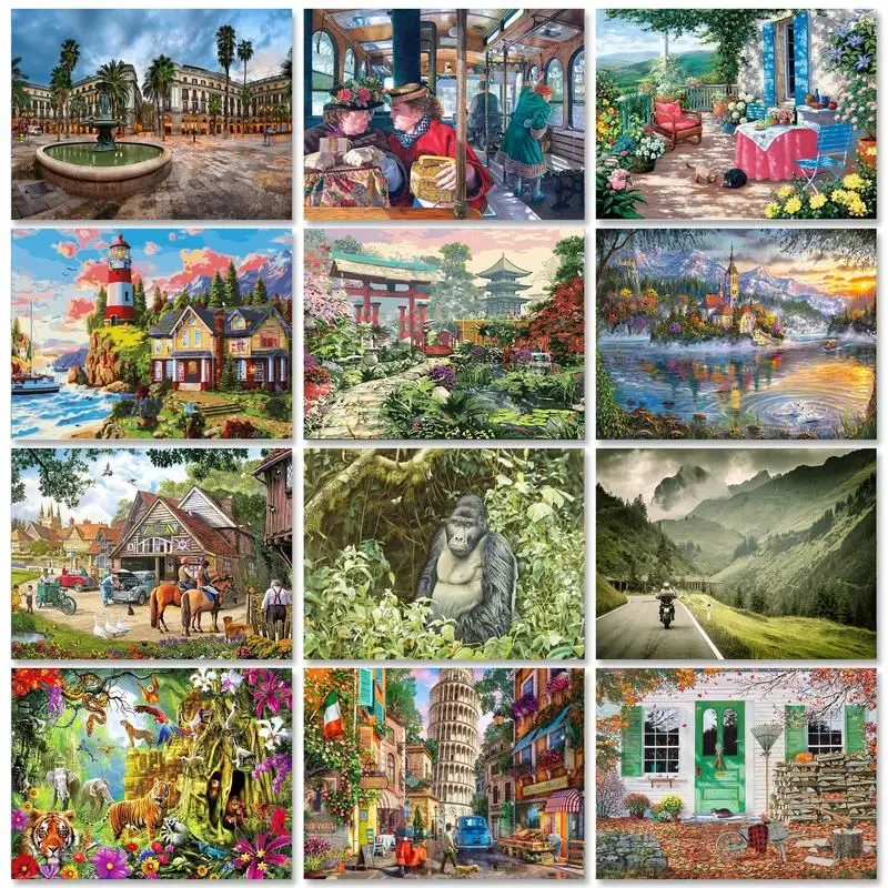 

RUOPOTY Diy Frame Painting By Numbers Kit Rural Scenery 40x50cm Handicrafts Coloring Picture By Numbers For Home Decors Arts